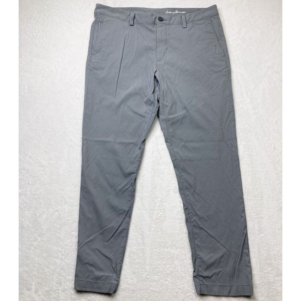 Tommy Bahama Slacks‎ Pants Mens 35x30 Gray Blue Micro Plaid Flat Front Golf